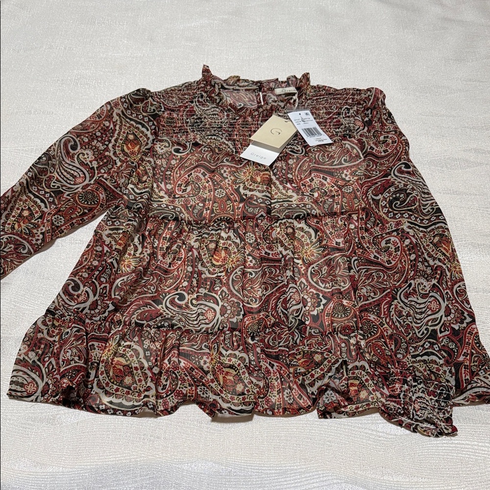 Greige Multicolor Paisley Blouse
